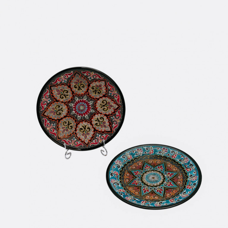 Unik handgjord dekorativ tallrik från Uzbekistan, 26 cm, droppteknik